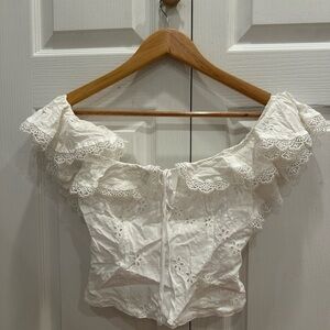 LPA White Lace Ruffle Blouse